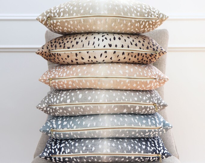 Handmade Pillow Cover Linen Pillow Case with Gold Zipper Antelope