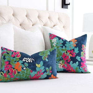 Colorful Chinoiserie Floral Throw Pillow Cover Designer High End