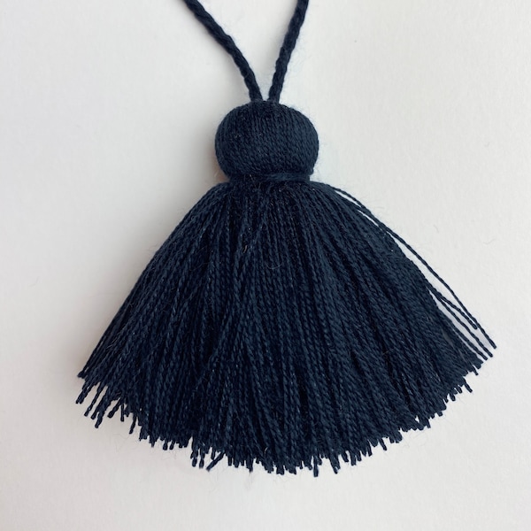 Single or Bundle Packs, Dark Blue 2.25” Key Tassel with Loop for Home Decor and Craft Projects, Luxurious Long Fringe