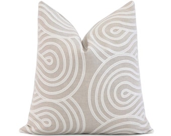 Textured Accent Toss Schumacher Embroidered Tortuga Ivory Lumbar Throw Pillow Cover with Gold Zipper Designer Neutral Cushion Case