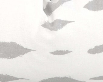 May include: White fabric with a subtle gray leaf pattern. The fabric has a soft, textured feel.