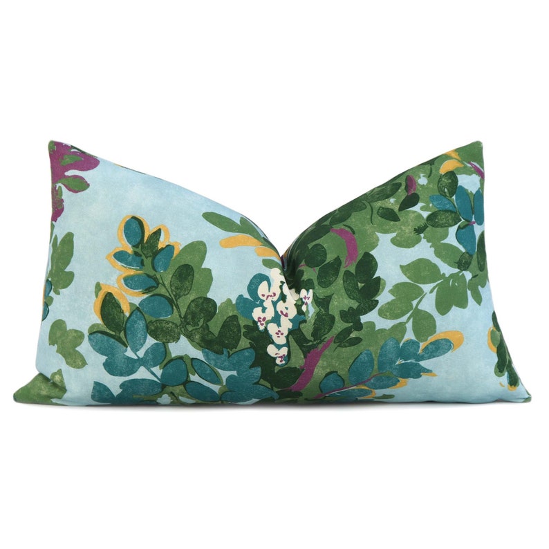 Colorful Blue Green Chinoiserie Floral Throw Pillow Cover Etsy
