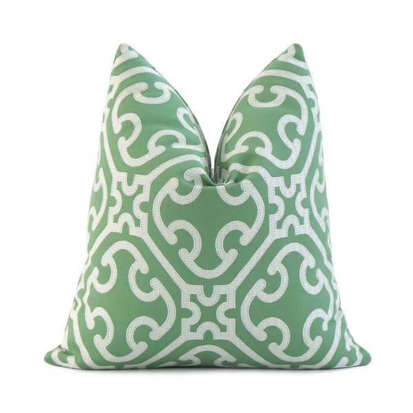 Scalamandre Ailin Lattice Jade Green Decorative Throw Pillow Cover with Zipper, Chinoiserie Euro Sham Cushion Case for New Home Decor