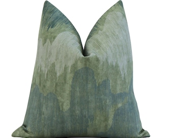 Cascadia Jadestone Green Throw Pillow Cover with Zipper, Rectangle Square Euro Sham Modern Cushion Case, Kelly Wearstler Designer Textile