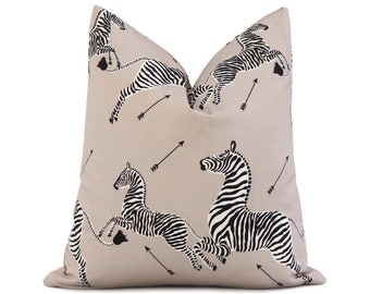 Scalamandre Zebras Petite Sand Beige Decorative Throw Pillow Cover with Gold Zipper, Animal Print Euro Sham Cushion Case for Sofa Chair