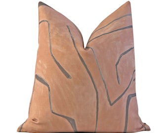 Kelly Wearstler Graffito Rosa Pillow Cover with Zipper, Modern Home Decor, Dark Pink and Brown Designer Cushion Sham, Brownish Pink Decor