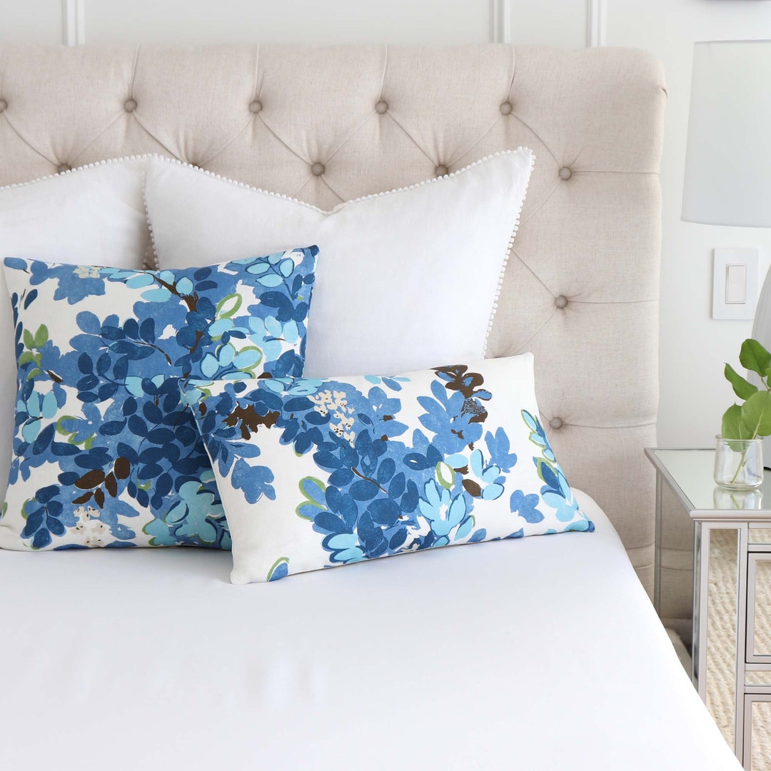 Blue Green Chinoiserie Floral Throw Pillow Cover With Zipper Etsy