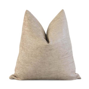 Schumacher Glimmer Champagne Throw Pillow Cover, Beige Tan Shimmer Accent Toss, Solid Metallic Gold Designer Cushion Sham with Gold Zipper