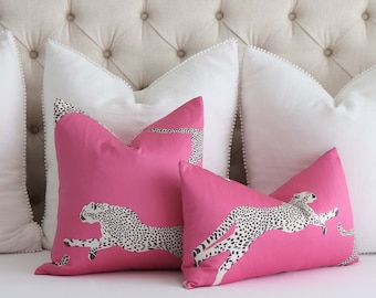Scalamandre Leaping Cheetah Bubblegum Pink Designer Cushion Sham, Bright Pink Decor, Pink Cheetah Hot Pink Zippered Pillow Case Custom Sizes