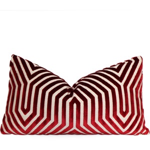 Schumacher Vanderbilt Garnet Red Pillow Cover, Rectangle Lumbar Zippered Pillowcase, Red Velvet Throw Pillow, Holiday Pillows