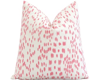 Brunschwig Fils Les Touches Petal Pink and White Decorative Designer Pillow with Zipper, Square, Eurosham or Lumbar, Leopard Animal Print