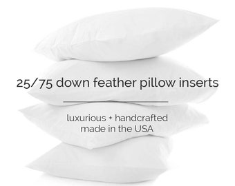 25/75 Down Feather Pillow Inserts for Decorative Pillows, Made in USA with Ethically Sourced Down Feathers, Handcrafted Square Lumbar Sizes