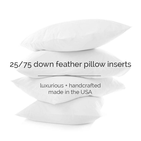 25/75 Down Feather Pillow Inserts for Decorative Pillows, Made in USA with Ethically Sourced Down Feathers, Handcrafted Square Lumbar Sizes