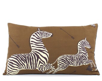 Scalamandre Brown Zebra Lumbar Pillow Cover, Toss Pillow, Accent Pillow, Zebra Pillow, 16x26, Brown Pillow, Right Facing Zebra Migration