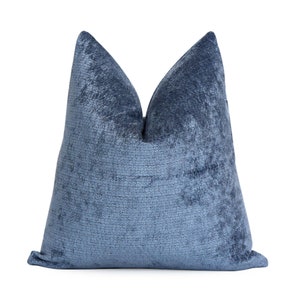 Kelly Wearstler Rebus Blue Crushed Velvet Decorative Pillow Cover, Square, Euro Sham or Lumbar Accent Pillow, Velvet Cushion Cover for Couch