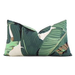 Tropical Green Palm Banana Leaf Lumbar Throw Pillow Cover with Zipper, Scalamandre Designer Print for White Bedroom, Accent Toss Cushion image 2