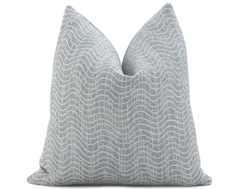 Kelly Wearstler Dadami Pool Blue Stripe Waves Throw Pillow Cover with Zipper for New Home Decor, Linen Jacquard Cushion Euro Sham Cases