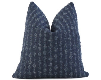 Kelly Wearstler Serai Bouclé Midnight Blue Throw Pillow Cover with Zipper, Rectangle Lumbar Euro Sham Textured Cushion Case, Designer Fabric