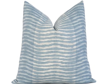 SAMPLE SALE Thibaut Wavelet Aqua Throw Pillow Cover with Zipper for Coastal Room Decor, Luxury Linen Stripes Accent Sham, Designer Cushion
