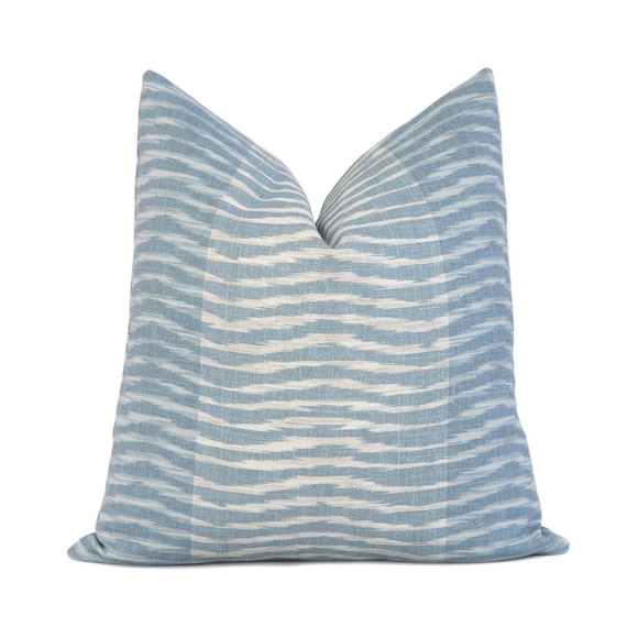 SAMPLE SALE Thibaut Wavelet Aqua Throw Pillow Cover with Zipper for Coastal Room Decor, Luxury Linen Stripes Accent Sham, Designer Cushion