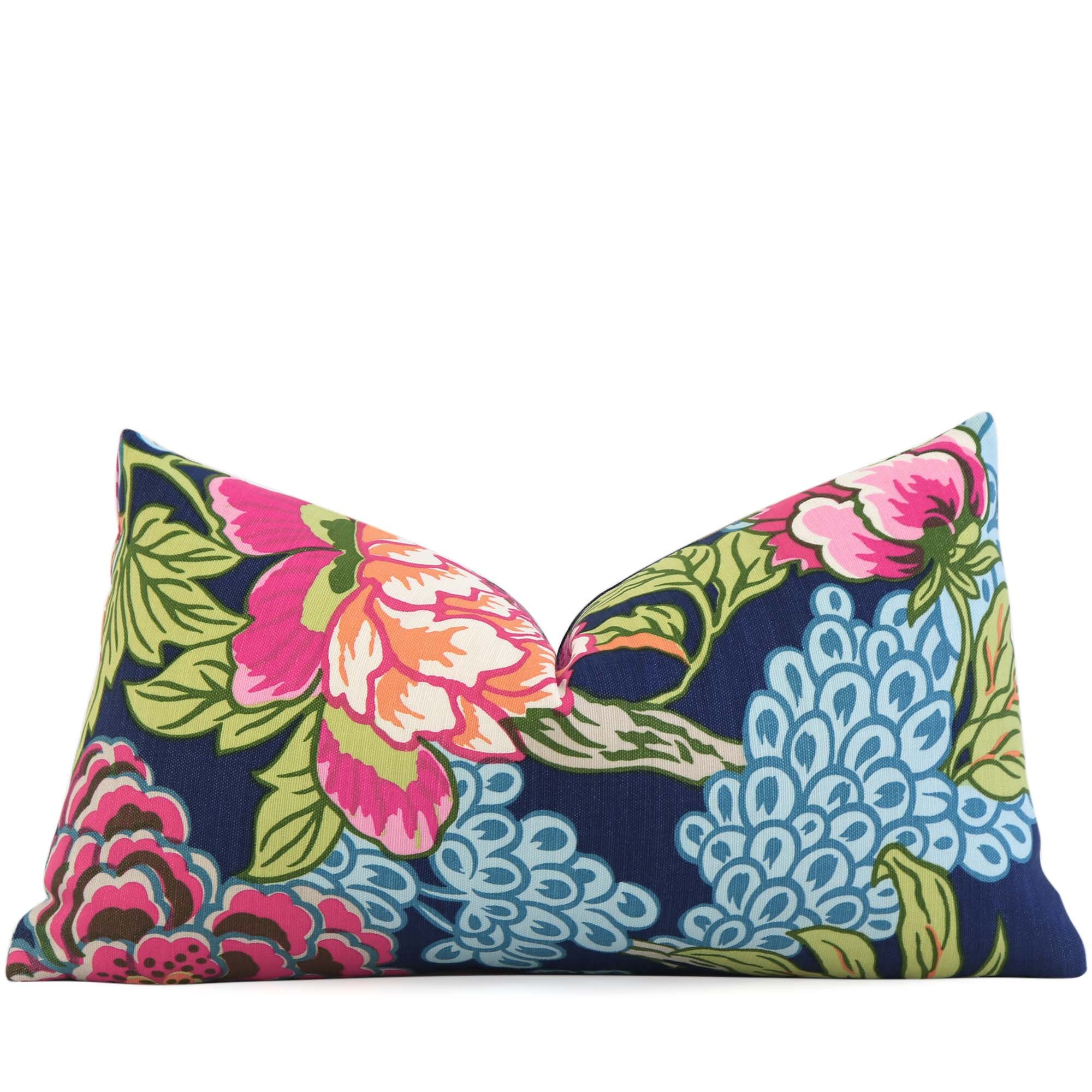 Thibaut Honshu Navy Cushion Sham Large Floral Print Lumbar Etsy