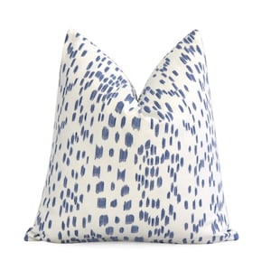 Brunschwig Fils Les Touches Cadet Periwinkle Blue and White Decorative Designer Pillow with Zipper, Square, Eurosham, Lumbar, Leopard Print