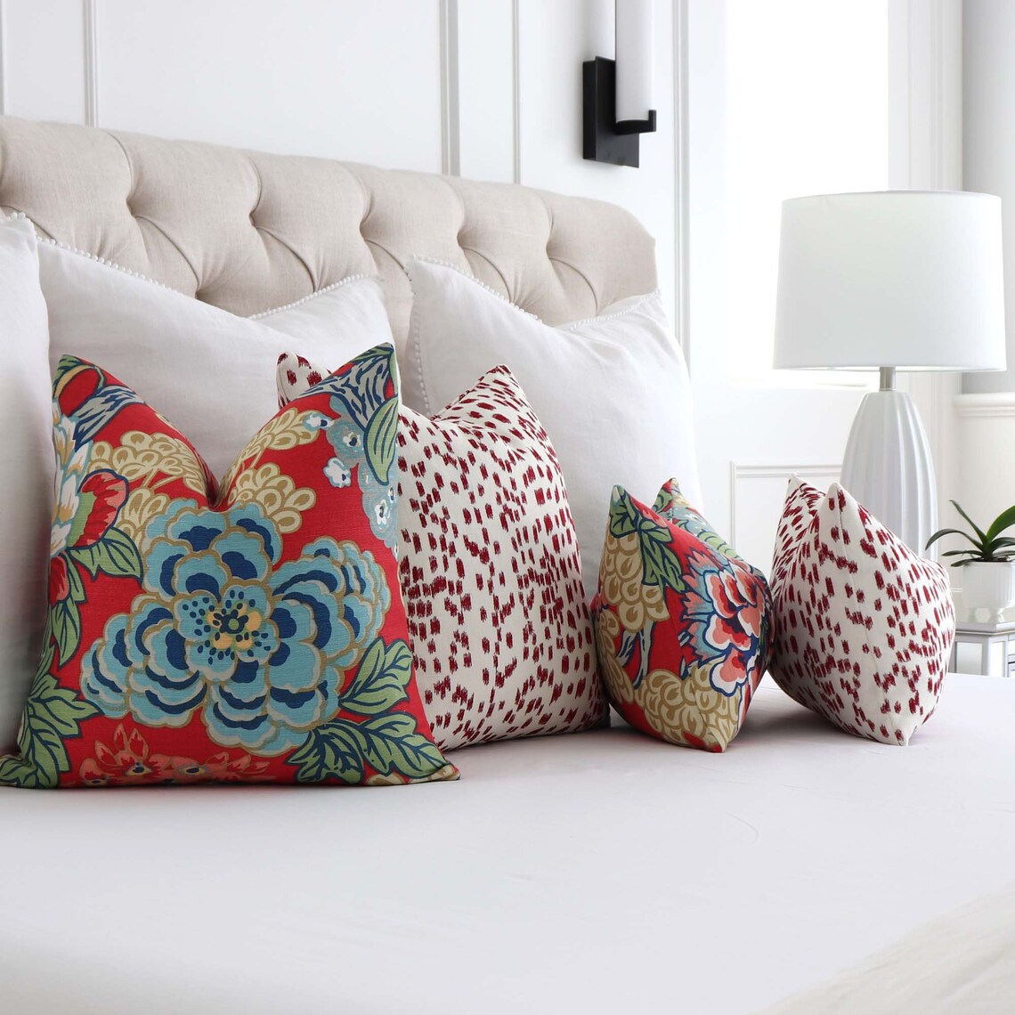 Thibaut Honshu Coral and Green Throw Pillow Cover With Zipper Etsy