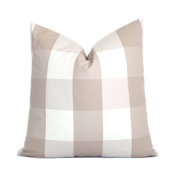 Buffalo Plaid Throw Pillow Cover In Linen Tan Neutral Couch Etsy