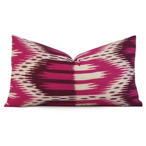 SALE Schumacher Bukhara Horizontal Ikat Fuchsia Pink and Purple Pillow Cover Zippered Lumbar Cushion Cover, Bohemian Bedding, 10x20 12x20