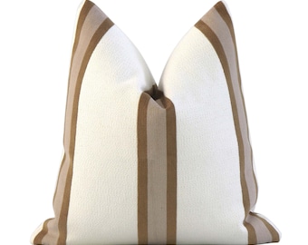 Thibaut Abito Stripe Camel Stripe Throw Pillow Sham with Zipper, Beige Striped Lumbar or Square Pillow, Designer Pillow Cover, Contemporary