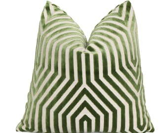 Schumacher Vanderbilt Lettuce Pillow cover, 18" 20", 22", 24", 26" or Lumbar Zippered Pillowcase, Velvet Cushion, Green Velvet Pillow