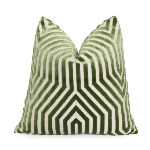 Schumacher Vanderbilt Lettuce Pillow cover, 18" 20", 22", 24", 26" or Lumbar Zippered Pillowcase, Velvet Cushion, Green Velvet Pillow