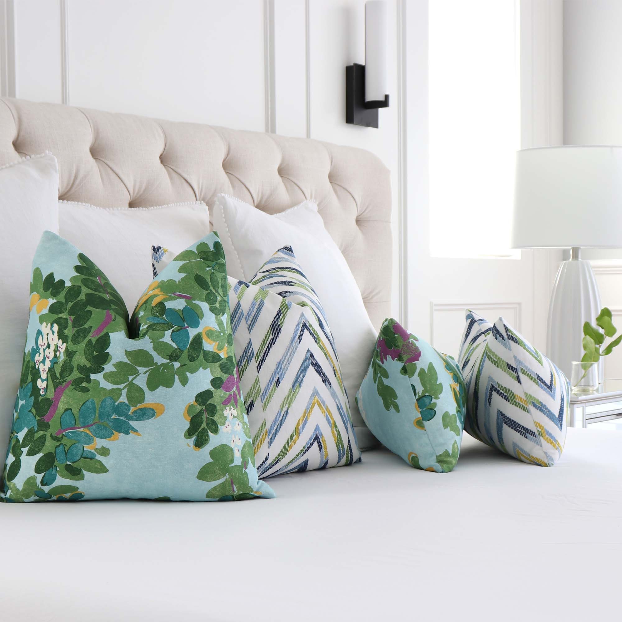 Colorful Blue Green Chinoiserie Floral Throw Pillow Cover Etsy