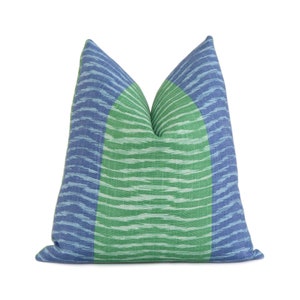 SAMPLE SALE Thibaut Wavelet Blue and Green Throw Pillow Cover Case for Home Decor, Luxury Linen Stripe Accent Euro Sham, Designer Cushion