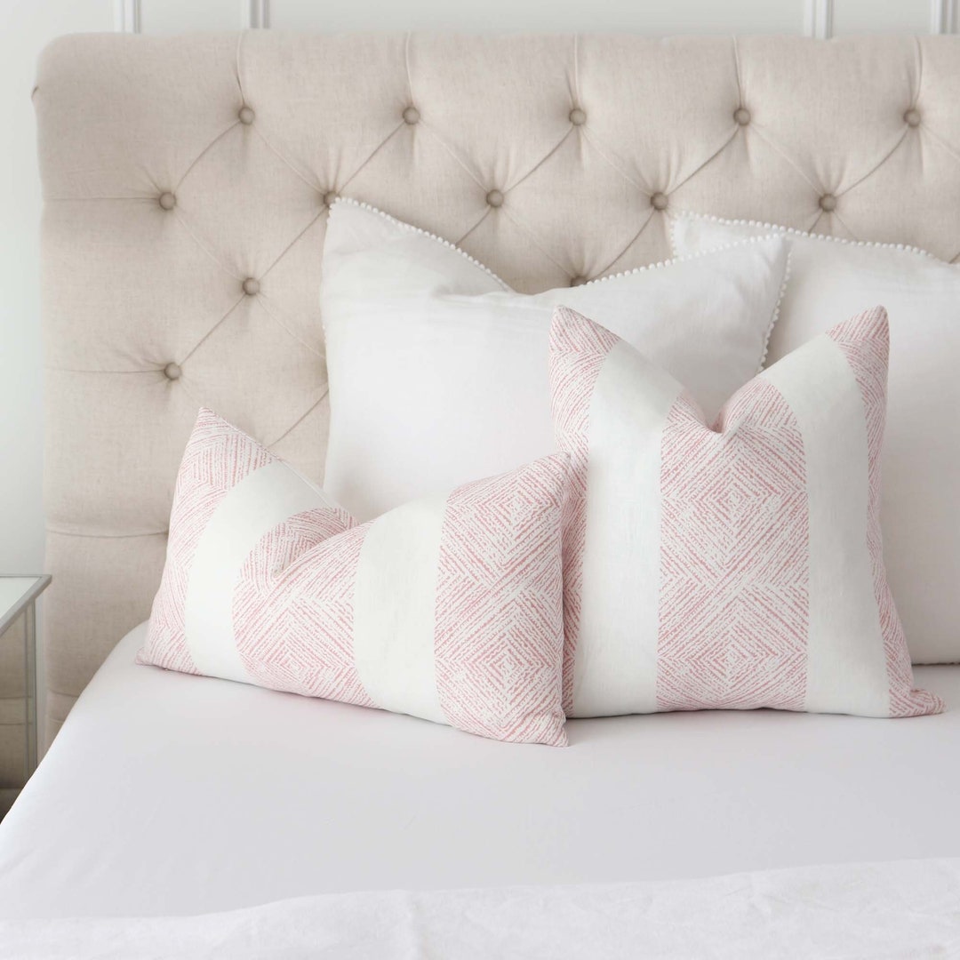 Blush Pink Hand Printed Decorative Lumbar Throw Pillow Cover for Bedroom Bedding Cushion Cover Toss Accent Designer Thibaut Clipperton Etsy Canada