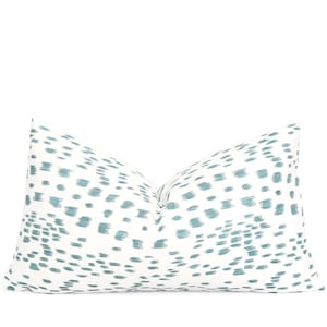 SALE Aqua and White Brunschwig and Fils Throw Pillow Cover, Lumbar 8x22&quot;, Leopard Polka Dot Cushion Cover, Touches Aqua