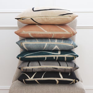 Kelly Wearstler Graffito Lee Jofa Throw Pillow Cover with Zipper, Cream, Peach, Blue, Teal, Gray or Black Square Euro or Lumbar Cushion Case