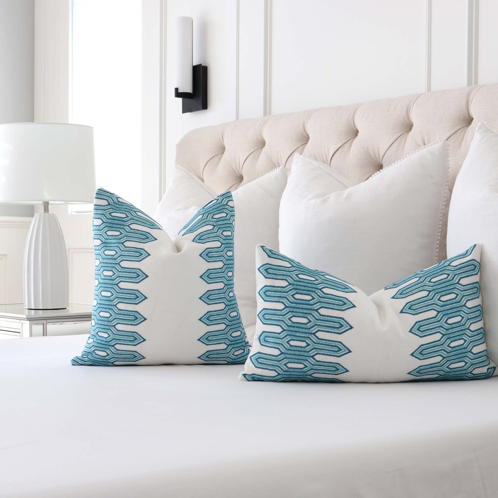 Thibaut Embroidered Nola Stripe Aqua Designer Throw Pillow Etsy