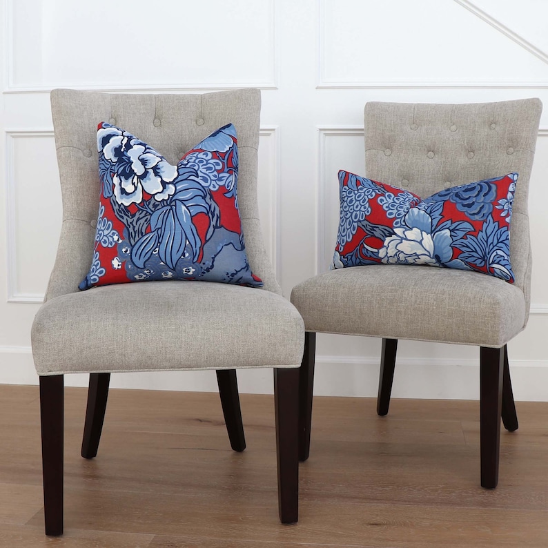 Thibaut Honshu Red and Blue Throw Pillow Cover With Zipper Etsy
