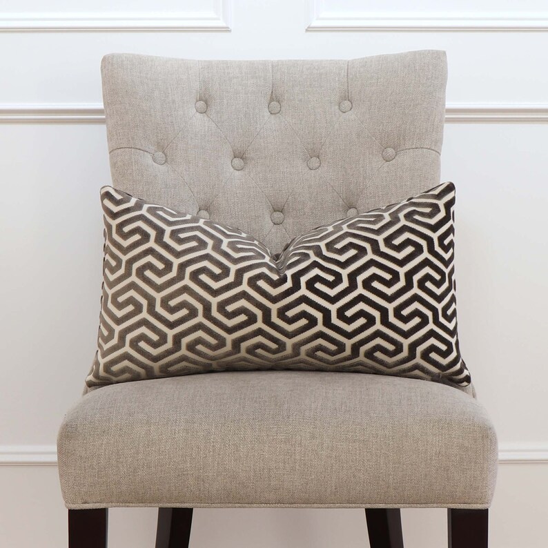 Cut Velvet Ming Fret Taupe Lumbar Pillow Cover With Zipper Etsy