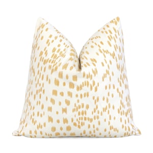 SALE Brunschwig Fils Les Touches Canary Yellow White Decorative Designer Pillow with Zipper 10x20&quot; Lumbar, Leopard Animal Print