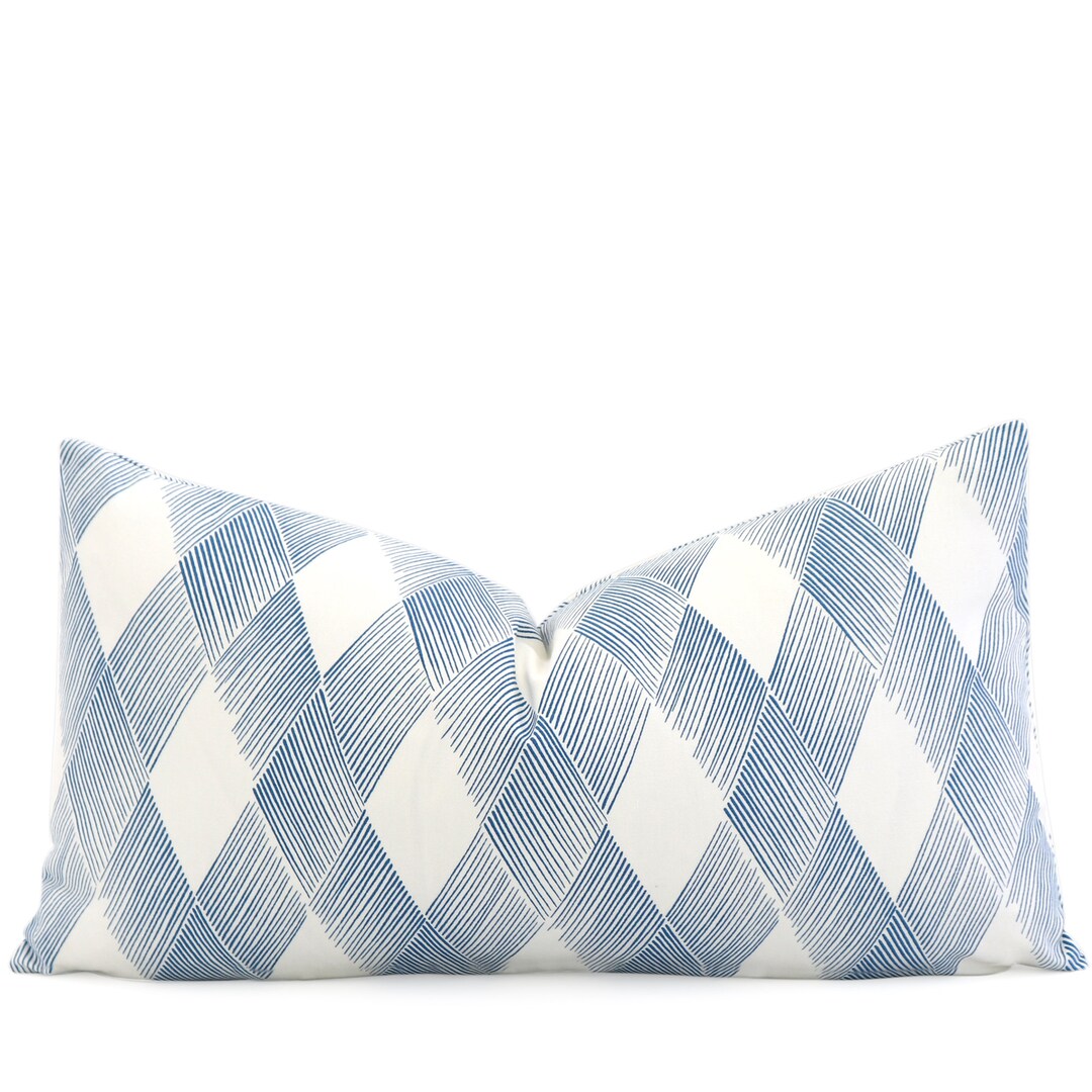 Blue and White Geometric Cushion Cover With Zipper Blue Etsy