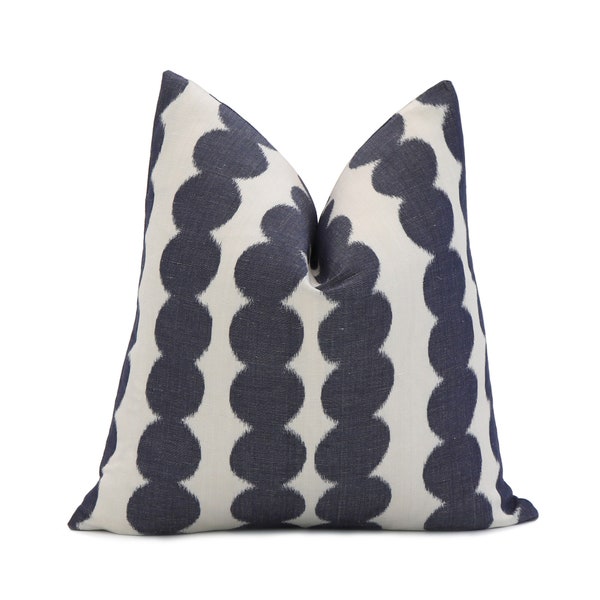 SAMPLE SALE Schumacher Full Circle Navy Throw Pillow Cover with Zipper, Blue Linen Euro Sham for Retro Living Room Home Decor