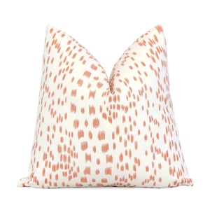 SALE Brunschwig Fils Les Touches Tangerine Orange White Decorative Designer Pillow with Zipper, 22&quot;x22&quot;, Leopard Animal Print