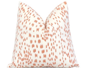 SALE Brunschwig Fils Les Touches Tangerine Orange White Decorative Designer Pillow with Zipper, Square or Lumbar, Leopard Animal Print
