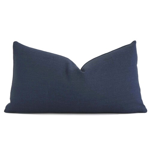Solid Indigo Blue Linen Lumbar Pillow Cover With Zipper Linen Etsy