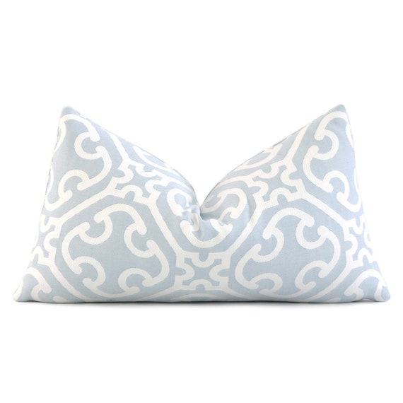 Chinoiserie Asian Scenic Thibaut Throw Pillow in Blue and Green - Chloe &  Olive