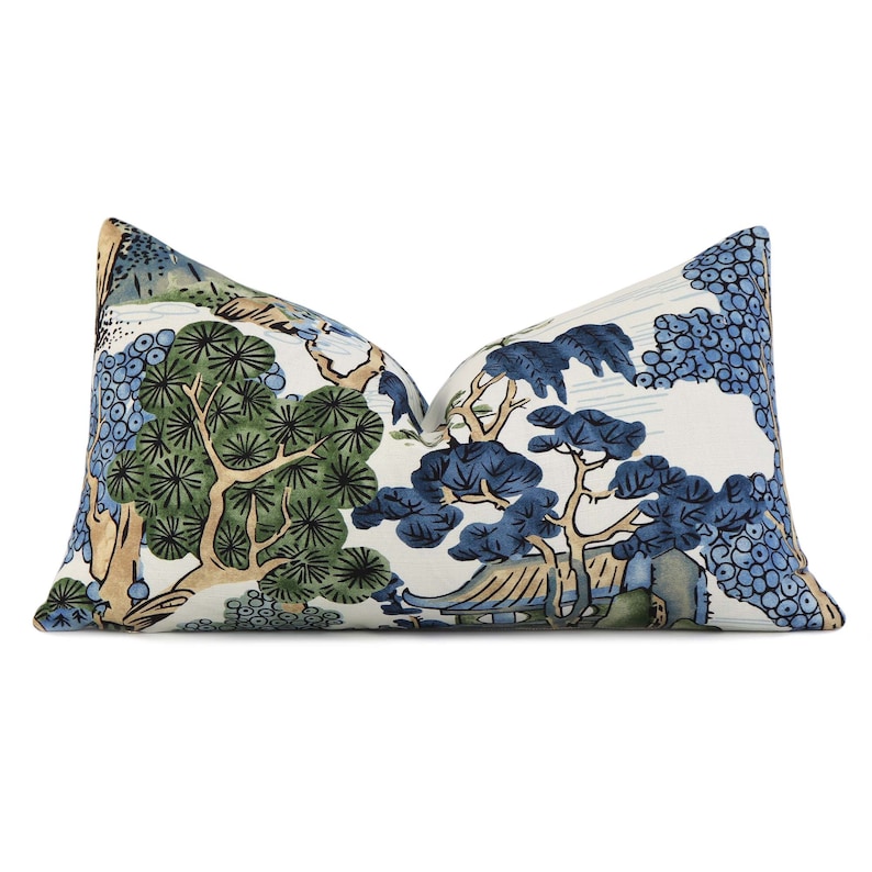 Thibaut Asian Scenic Blue and Green Decorative Throw Pillow Etsy