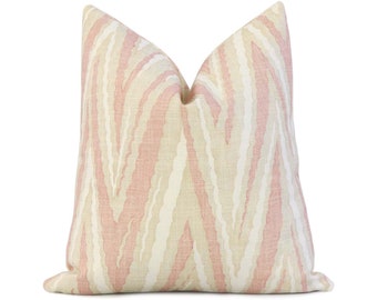 Thibaut Highland Peak Blush Chevron Designer Throw Pillow Cover with Gold Zipper for Sofas, Contemporary Linen Euro Sham Cushion Slip Case