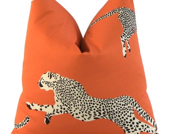 SALE Scalamandre Leaping Cheetah Clementine Throw Pillow Cover, Animal Print, 12x12" 14x14" 10x20" Square Orange Pillow Sham, Designer Decor